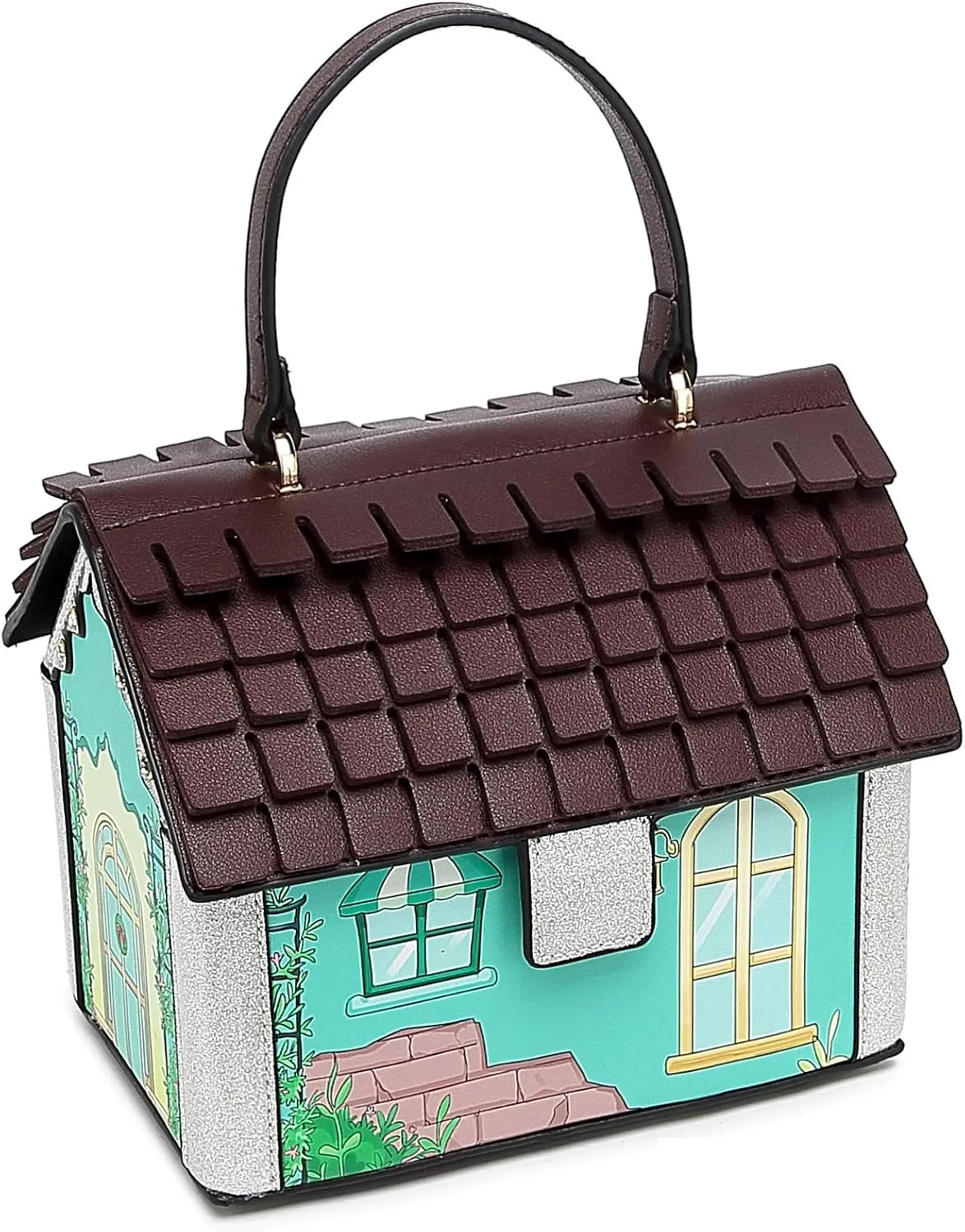 Women Fun House Shaped Crossbody Shoulder Bag Handbag PVC Unique Novelty House Purse