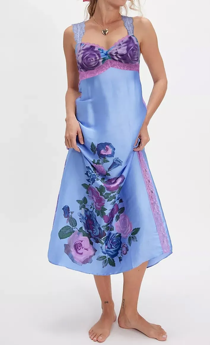 Women Lace Patchwork Floral Maxi Dress Backless Side Slit Corset Midi Dress Sleeveless Holiday Beach Flowy Sundress