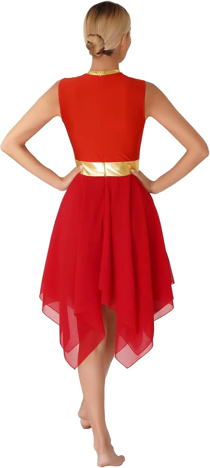 Women Praise Dance Dress Tunic Color Block Irregular Hem Dress Worship Liturgical Lyrical Dance Costume