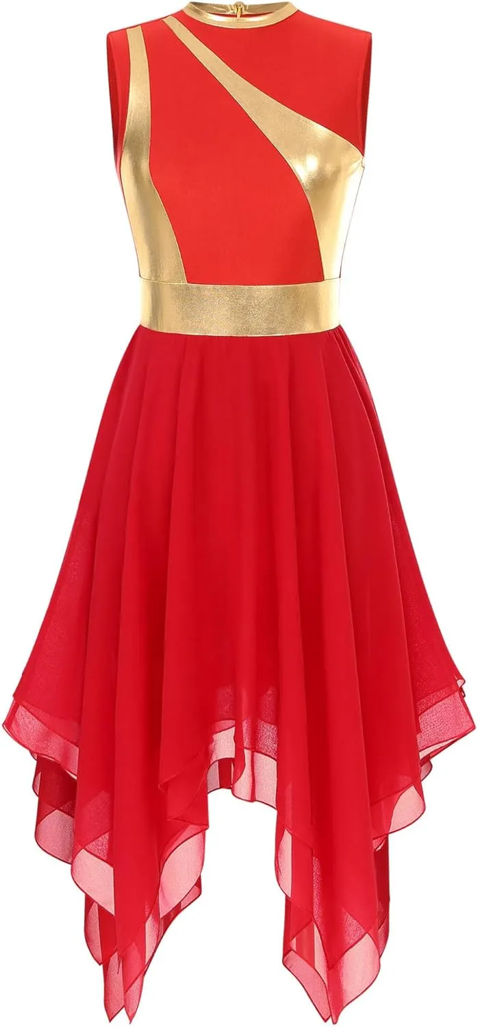 Women Praise Dance Dress Tunic Color Block Irregular Hem Dress Worship Liturgical Lyrical Dance Costume