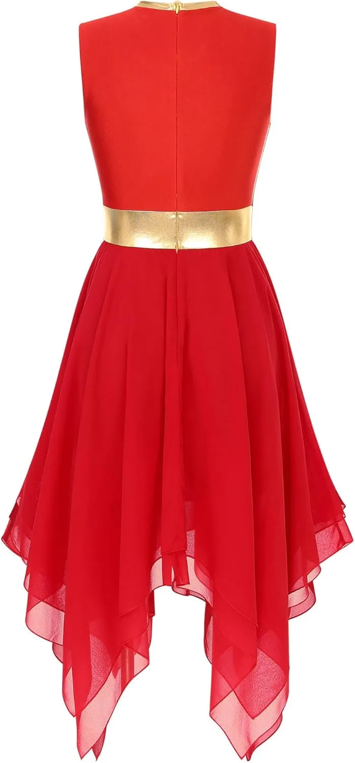 Women Praise Dance Dress Tunic Color Block Irregular Hem Dress Worship Liturgical Lyrical Dance Costume