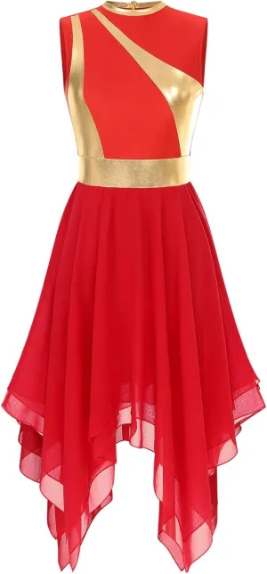 Women Praise Dance Dress Tunic Color Block Irregular Hem Dress Worship Liturgical Lyrical Dance Costume