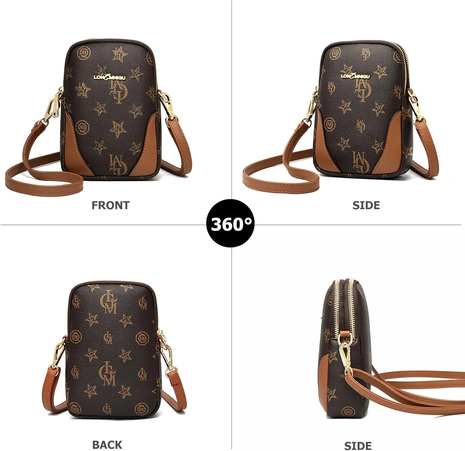Women Small Vertical Cell Phone Purses Vintage Print Crossbody Bags Lightweight PVC Vegan Leather with Adjustable Strap