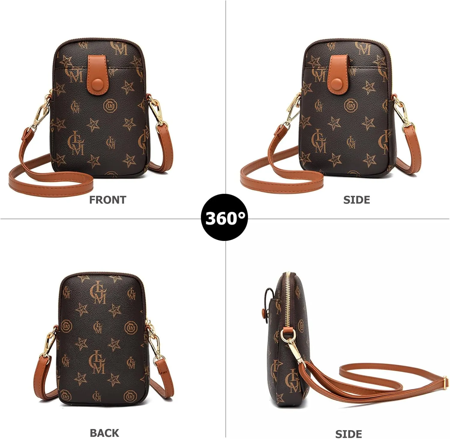 Women Small Vertical Cell Phone Purses Vintage Print Crossbody Bags Lightweight PVC Vegan Leather with Adjustable Strap