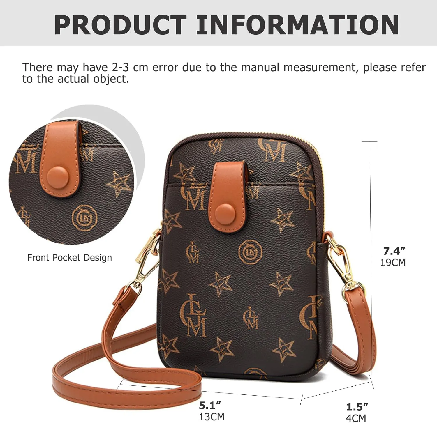 Women Small Vertical Cell Phone Purses Vintage Print Crossbody Bags Lightweight PVC Vegan Leather with Adjustable Strap