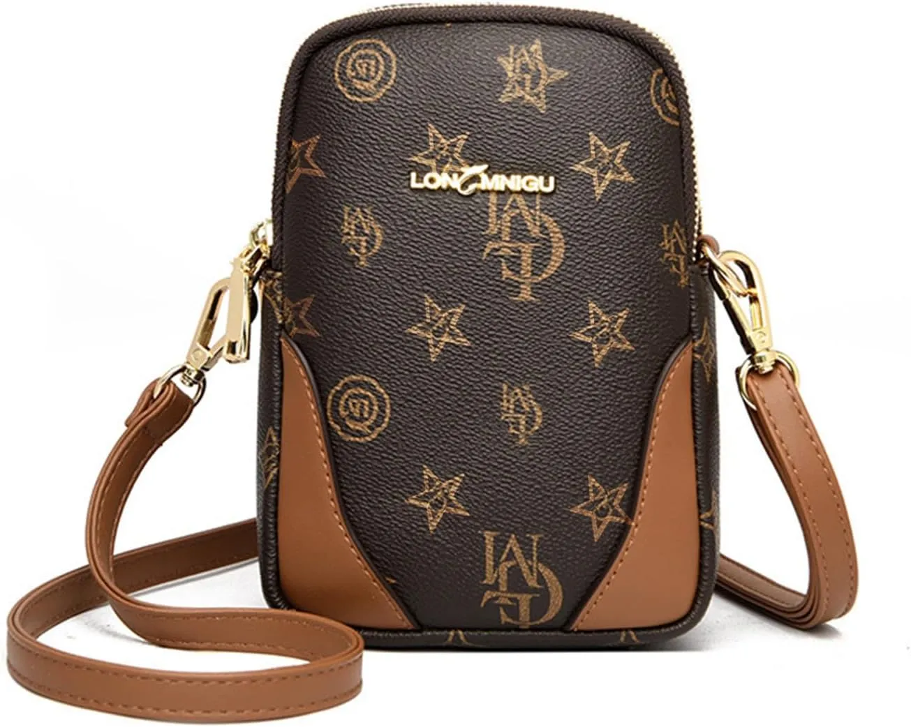 Women Small Vertical Cell Phone Purses Vintage Print Crossbody Bags Lightweight PVC Vegan Leather with Adjustable Strap