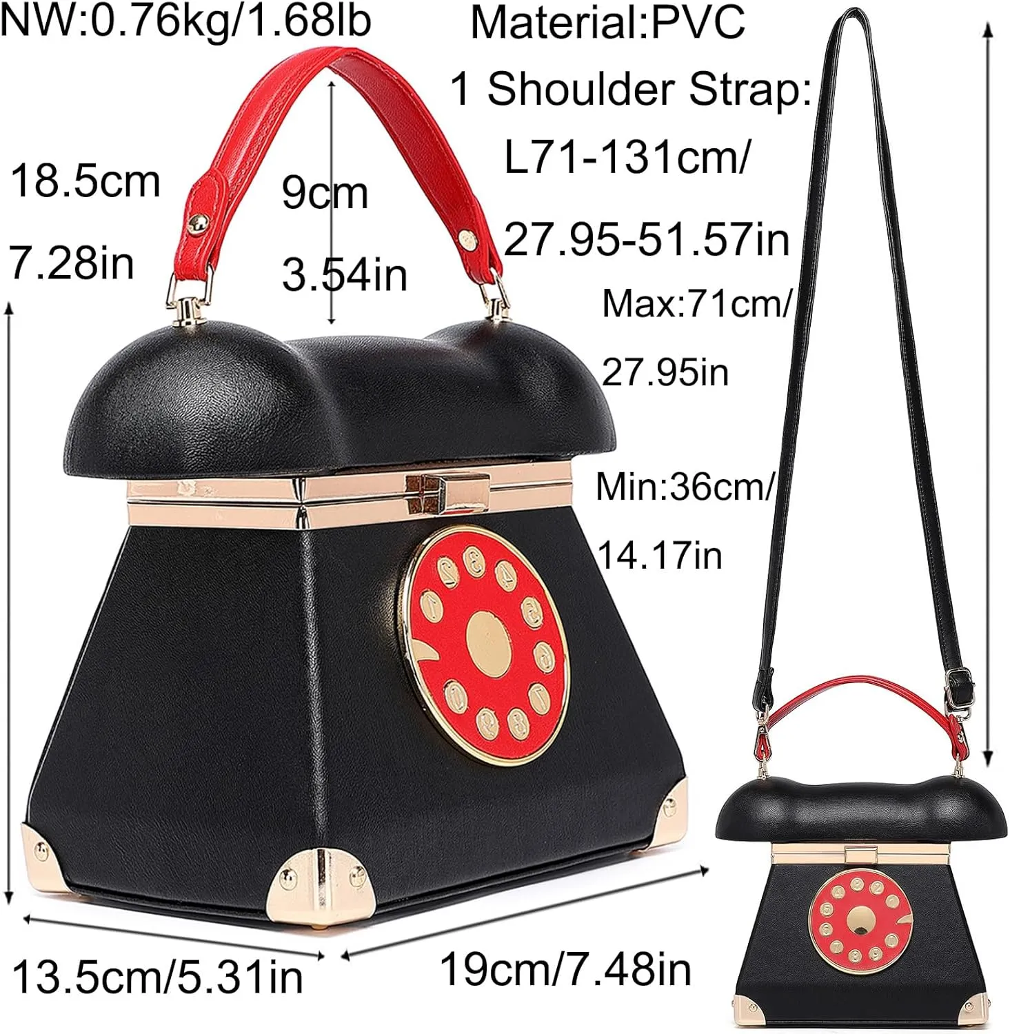 Women Telephone Shaped Crossbody Shoulder Bag Handbag PVC Unique Novelty Telephone Purse