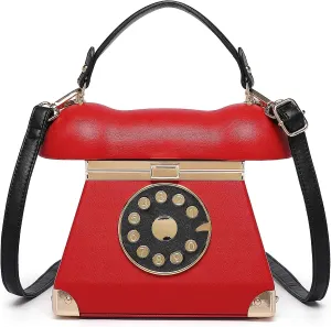 Women Telephone Shaped Crossbody Shoulder Bag Handbag PVC Unique Novelty Telephone Purse