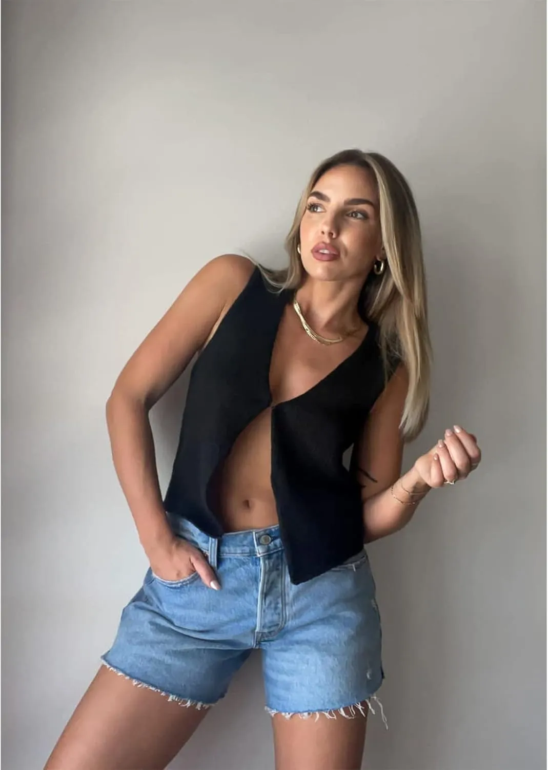 Women Vintage Crochet Vest Tank Top Y2k Sleeveless V Neck Knit Open Front Crop Top Streetwear