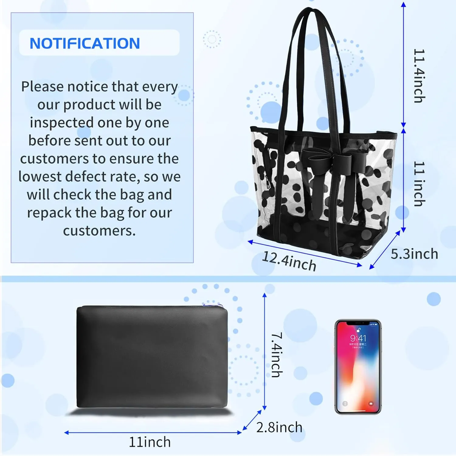 Women Waterproof PVC Clear Tote Bags Shoulder Handbag Beach Bag Shopping Work Bag