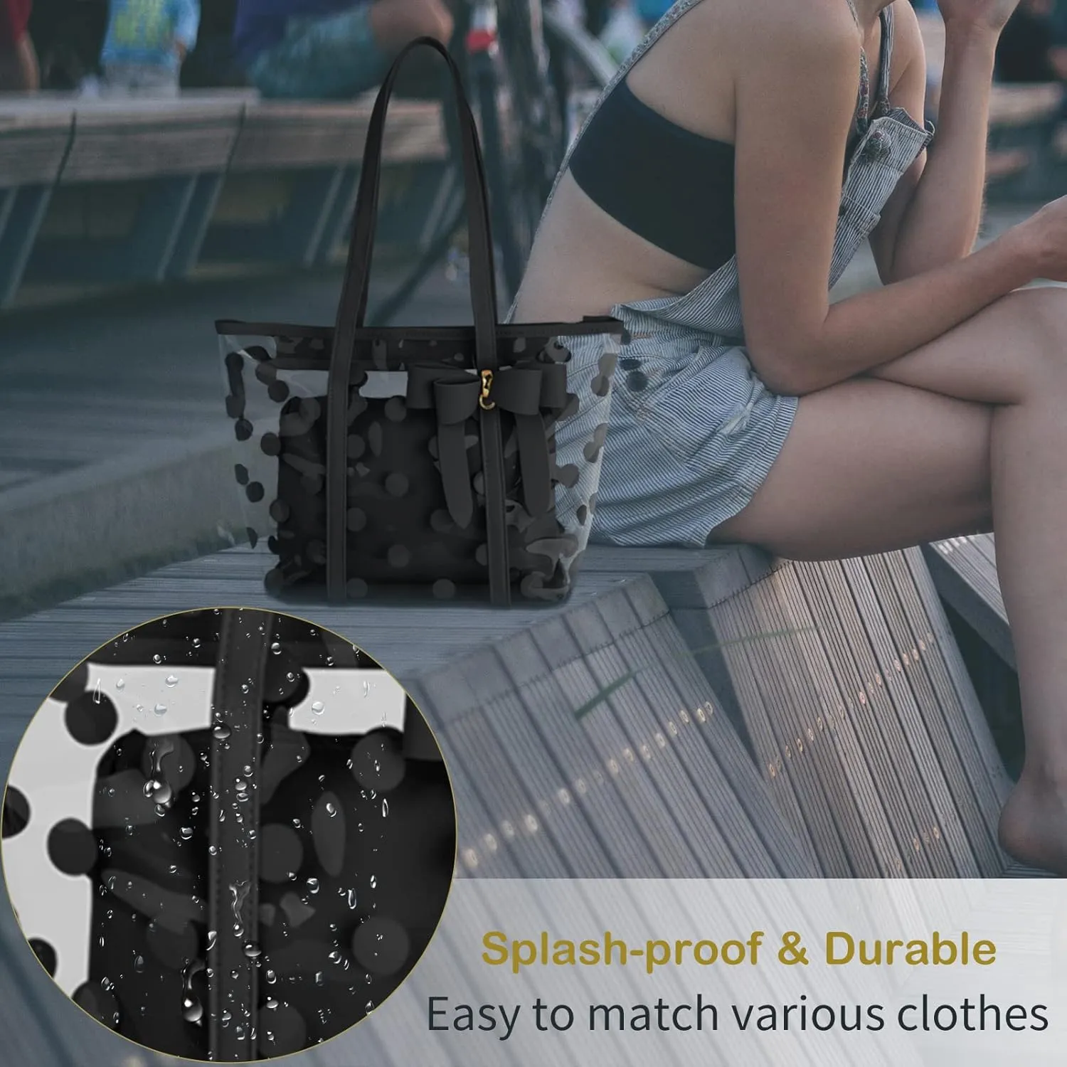 Women Waterproof PVC Clear Tote Bags Shoulder Handbag Beach Bag Shopping Work Bag