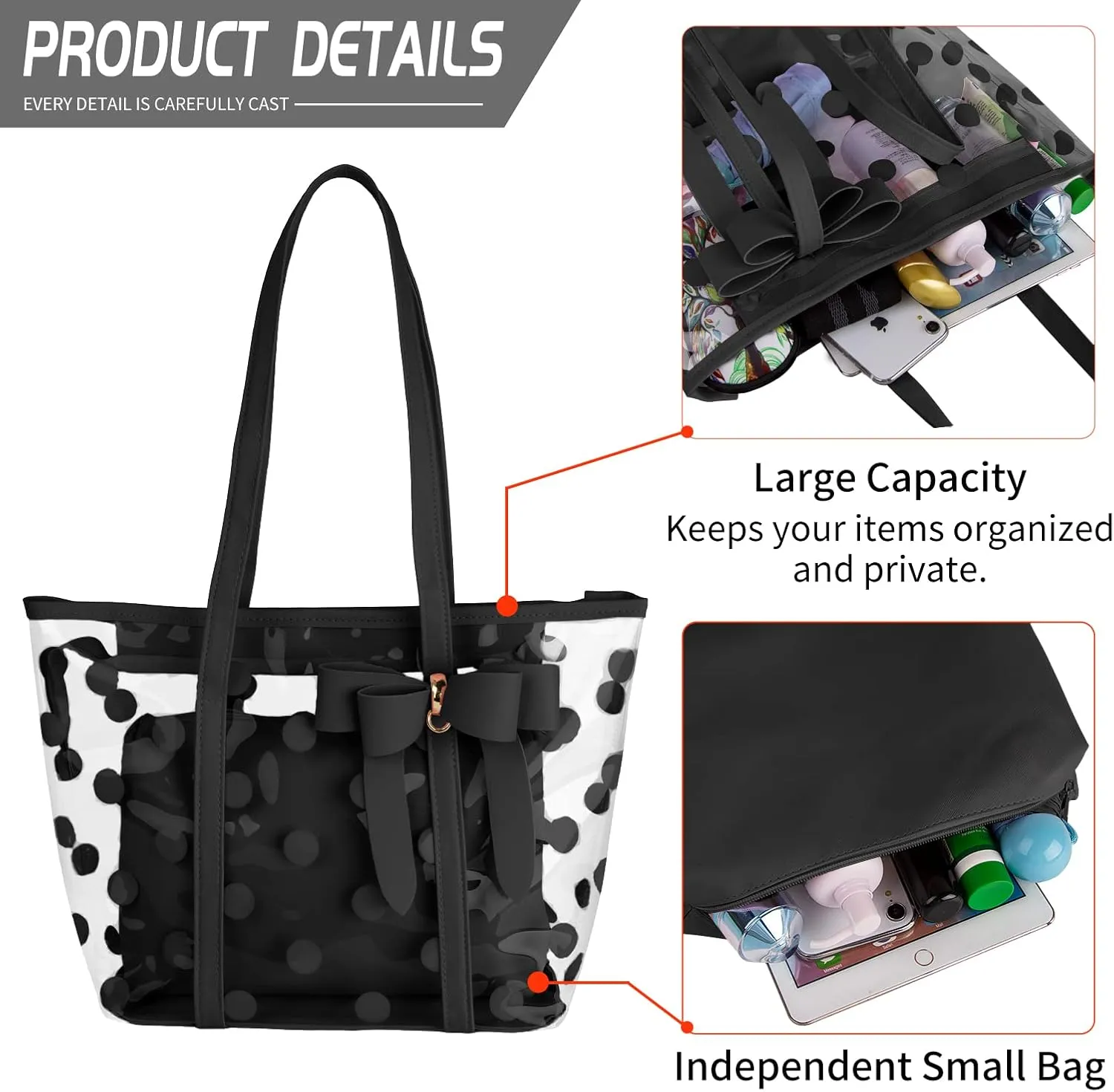 Women Waterproof PVC Clear Tote Bags Shoulder Handbag Beach Bag Shopping Work Bag