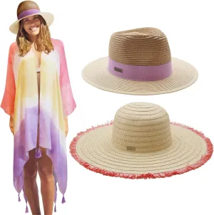 Women's 2 Sun Hats with Beach Coverup