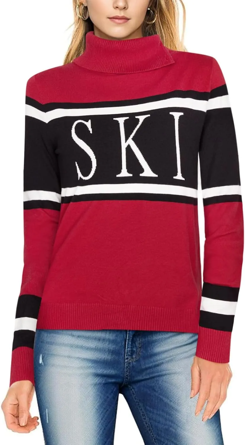 Women's 2025 Spring Turtleneck Sweater Colorblock Pullover Tight Knit Ski Sweaters Thermal Shirts Winter Tops