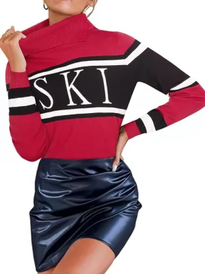 Women's 2025 Spring Turtleneck Sweater Colorblock Pullover Tight Knit Ski Sweaters Thermal Shirts Winter Tops