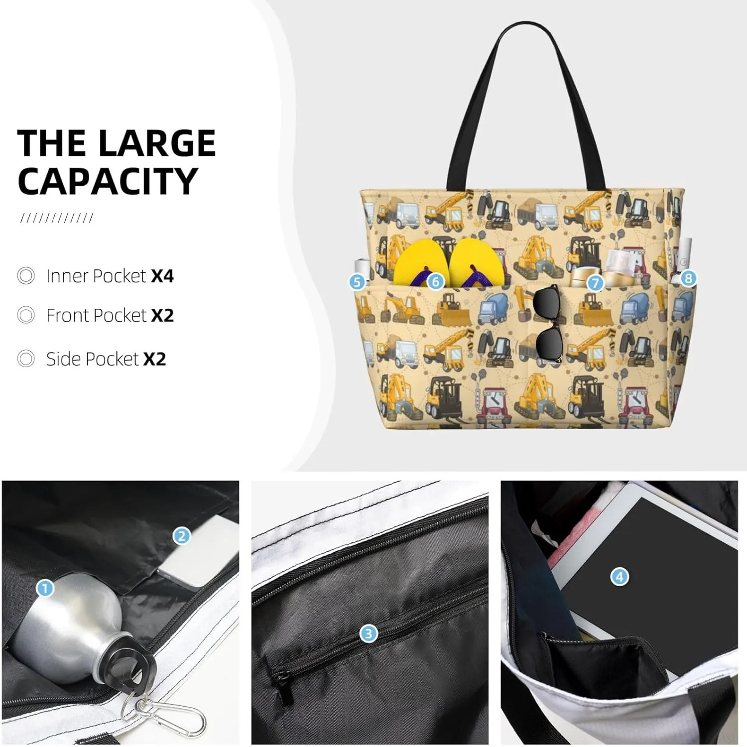 Women's Beach Tote Bag Large Waterproof Travel Bags with Pockets Sandproof Handbag for Camping Gym Pool