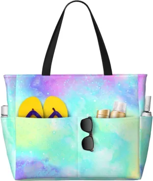 Women's Beach Tote Bag Large Waterproof Travel Bags with Pockets Sandproof Handbag for Camping Gym Pool