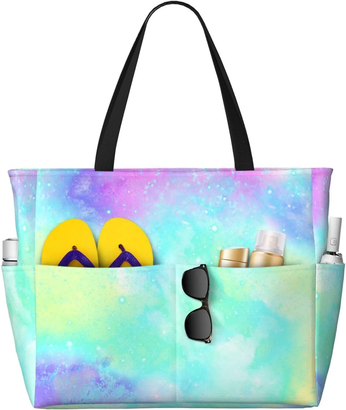 Women's Beach Tote Bag Large Waterproof Travel Bags with Pockets Sandproof Handbag for Camping Gym Pool