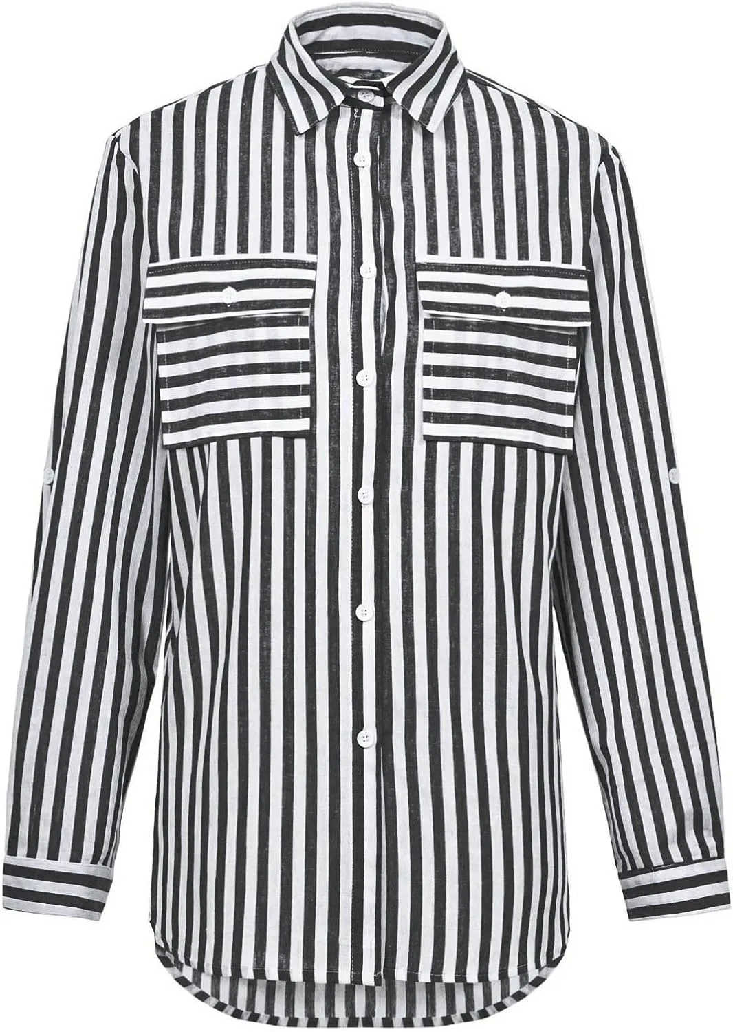 Womens Button Down Lapel Stripe Cotton Linen Shirts Long Sleeve Blouse Tops Fall Fashion Tops Dress Casual