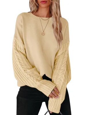 Women's Cable-Knit Long Sleeve Oversized Crewneck Sweater