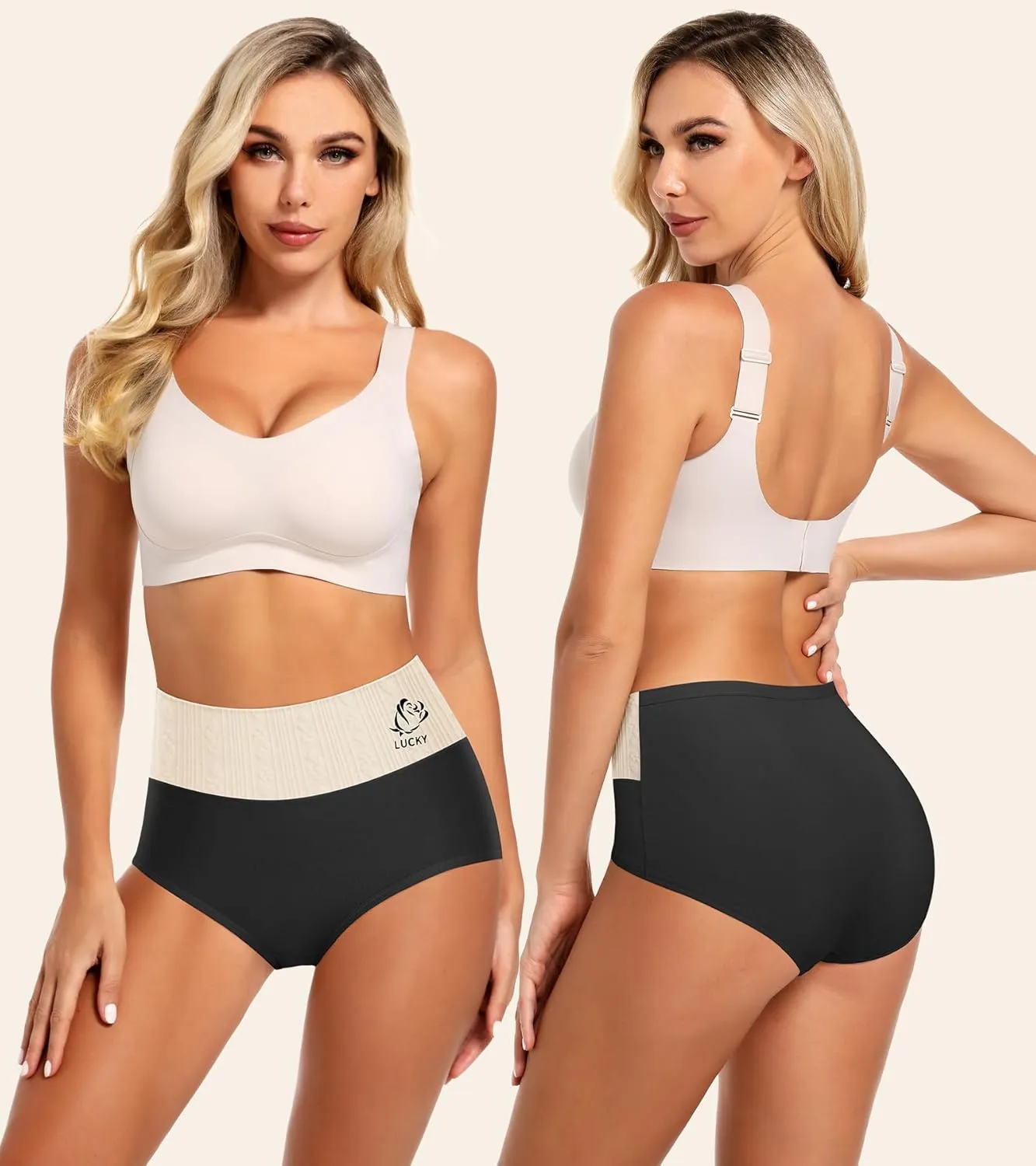 Women's Cotton Underwear High Waisted Tummy Control Soft Stretch Briefs Full Coverage Panties 5 Pack