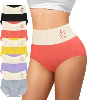 Women's Cotton Underwear High Waisted Tummy Control Soft Stretch Briefs Full Coverage Panties 5 Pack