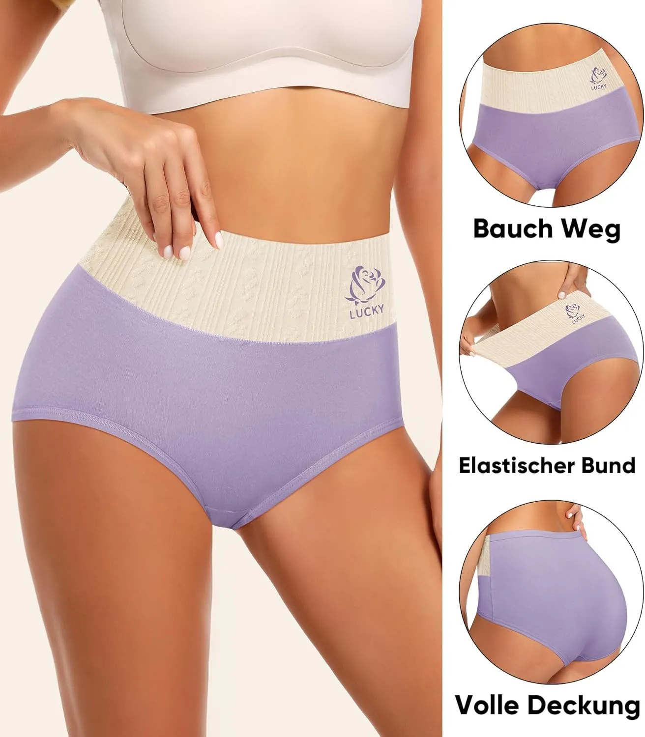 Women's Cotton Underwear High Waisted Tummy Control Soft Stretch Briefs Full Coverage Panties 5 Pack