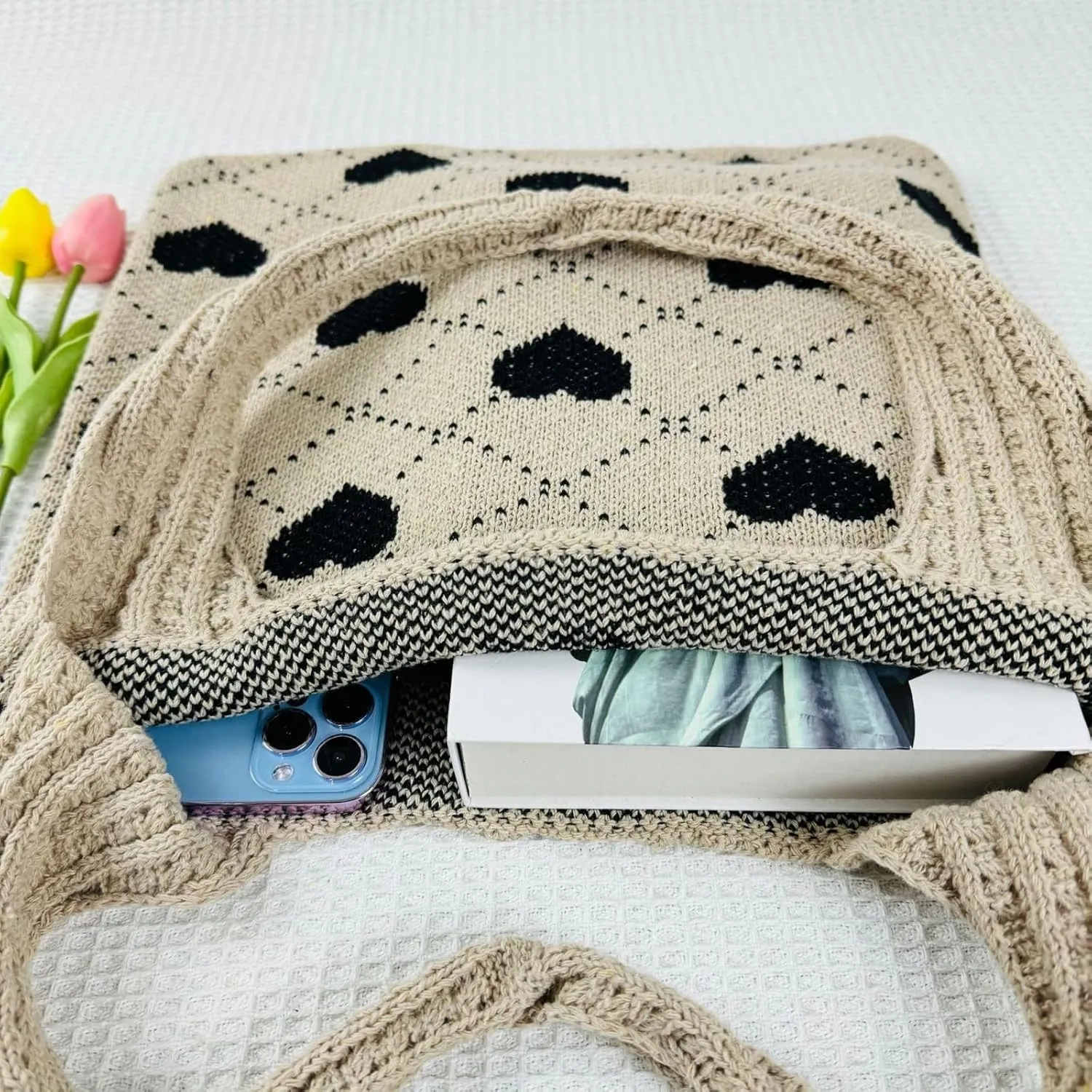 Women's Crochet Tote Bags Boho Tote Bags Heart-shaped Beach Handbags Knit Vacation Aesthetic Casual Love Hobo Bags
