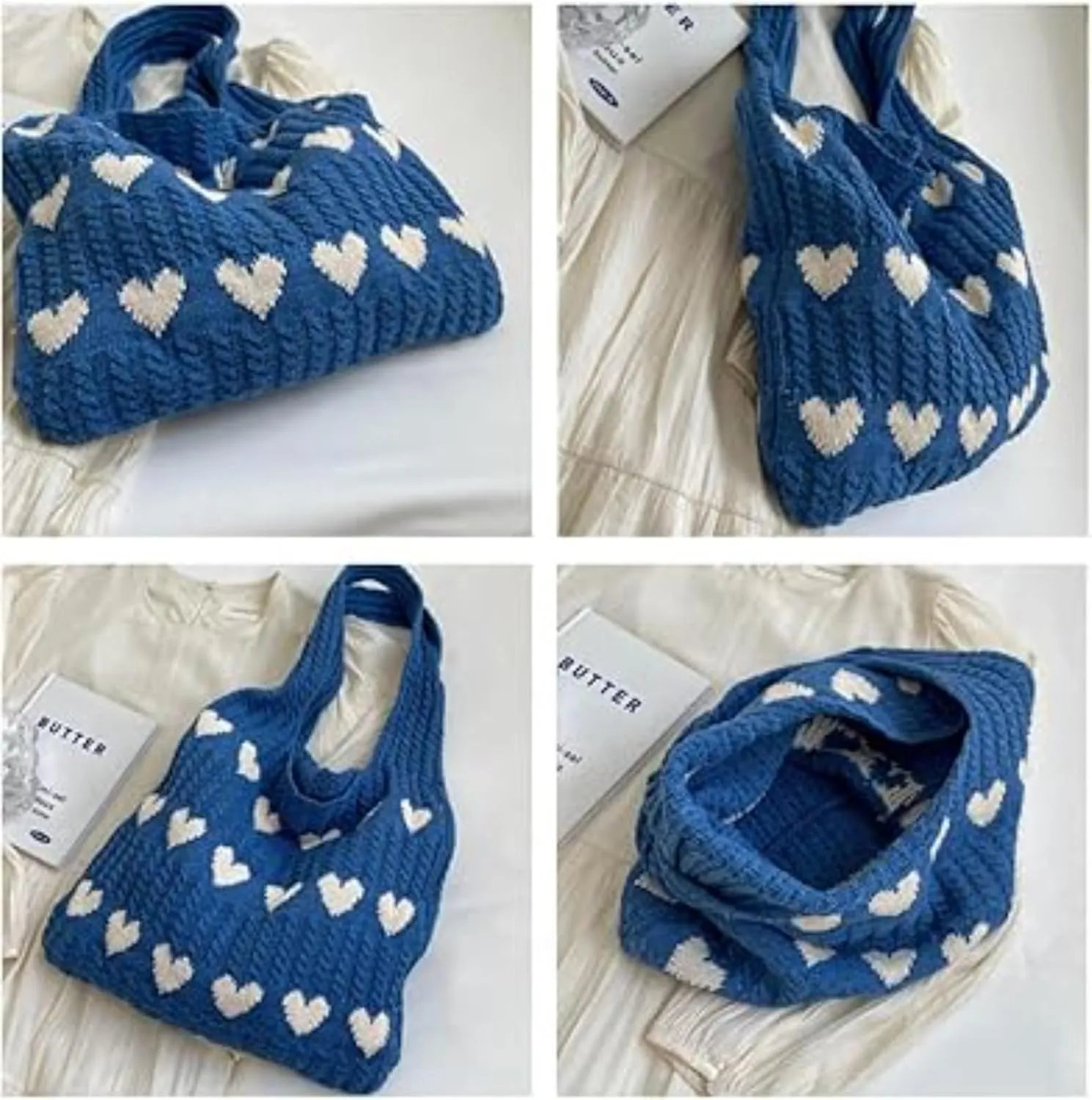 Women's Crochet Tote Bags Boho Tote Bags Heart-shaped Beach Handbags Knit Vacation Aesthetic Casual Love Hobo Bags