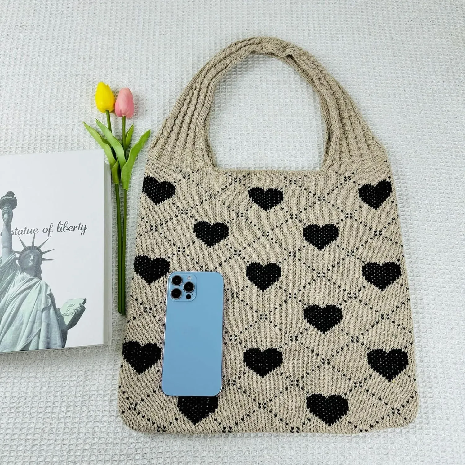 Women's Crochet Tote Bags Boho Tote Bags Heart-shaped Beach Handbags Knit Vacation Aesthetic Casual Love Hobo Bags