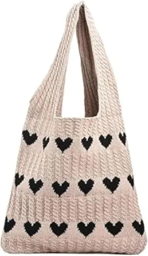Women's Crochet Tote Bags Boho Tote Bags Heart-shaped Beach Handbags Knit Vacation Aesthetic Casual Love Hobo Bags