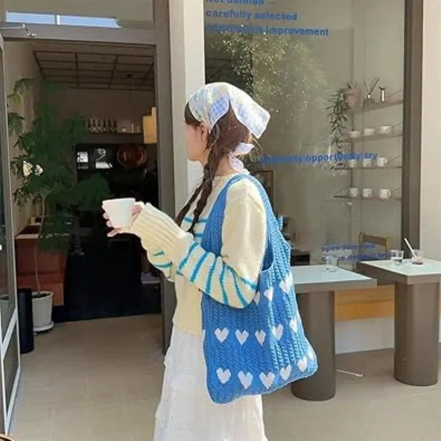 Women's Crochet Tote Bags Boho Tote Bags Heart-shaped Beach Handbags Knit Vacation Aesthetic Casual Love Hobo Bags