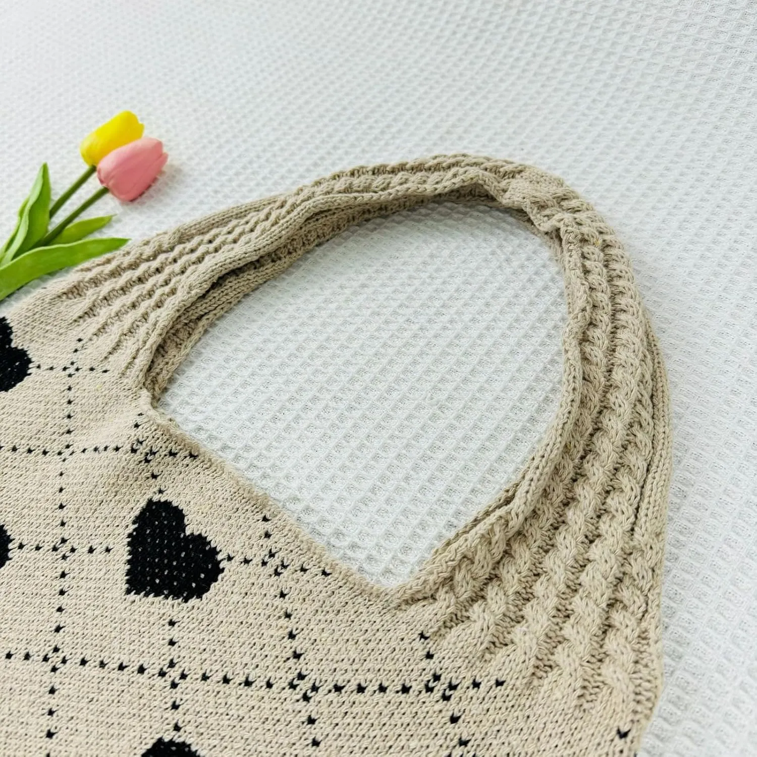 Women's Crochet Tote Bags Boho Tote Bags Heart-shaped Beach Handbags Knit Vacation Aesthetic Casual Love Hobo Bags