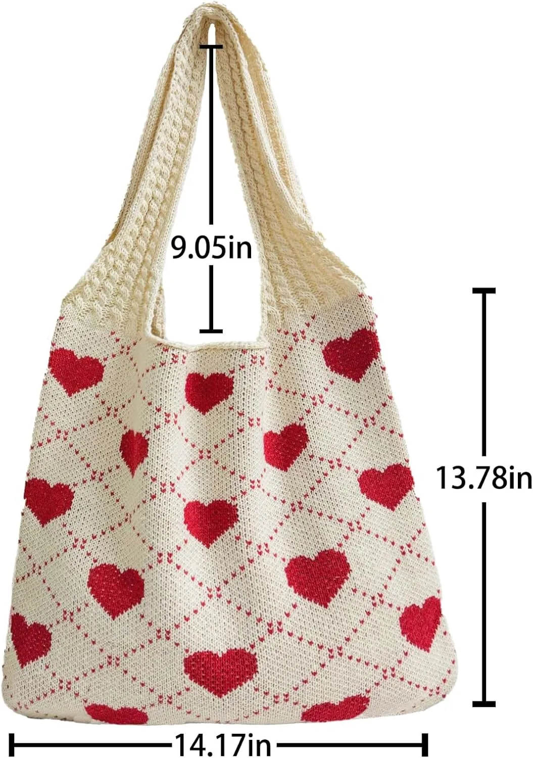 Women's Crochet Tote Bags Boho Tote Bags Heart-shaped Beach Handbags Knit Vacation Aesthetic Casual Love Hobo Bags