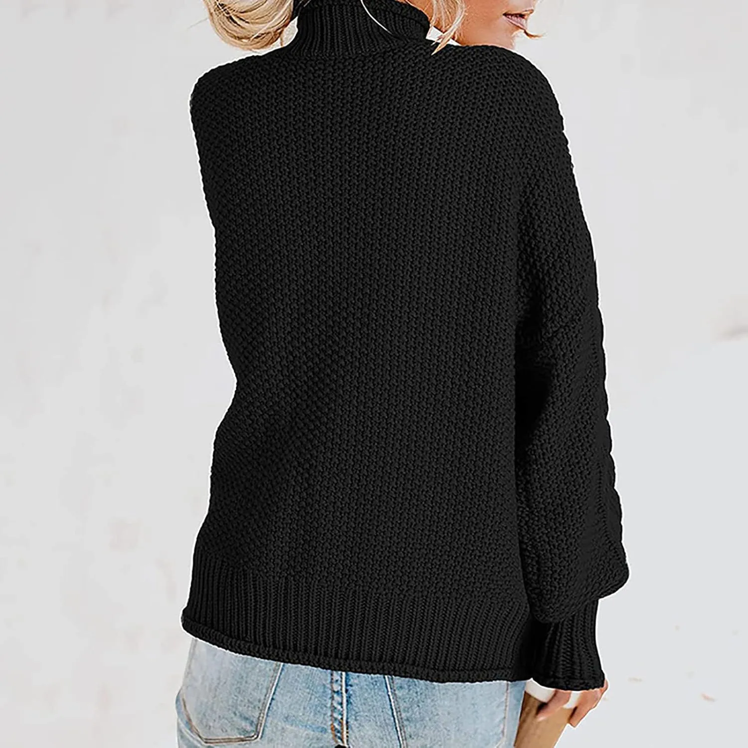 Womens Fall Clothes Fisherman Cable Knit Sweater Mock Neck Lantern Sleeve Knit Top Comfy Clothes for Flying
