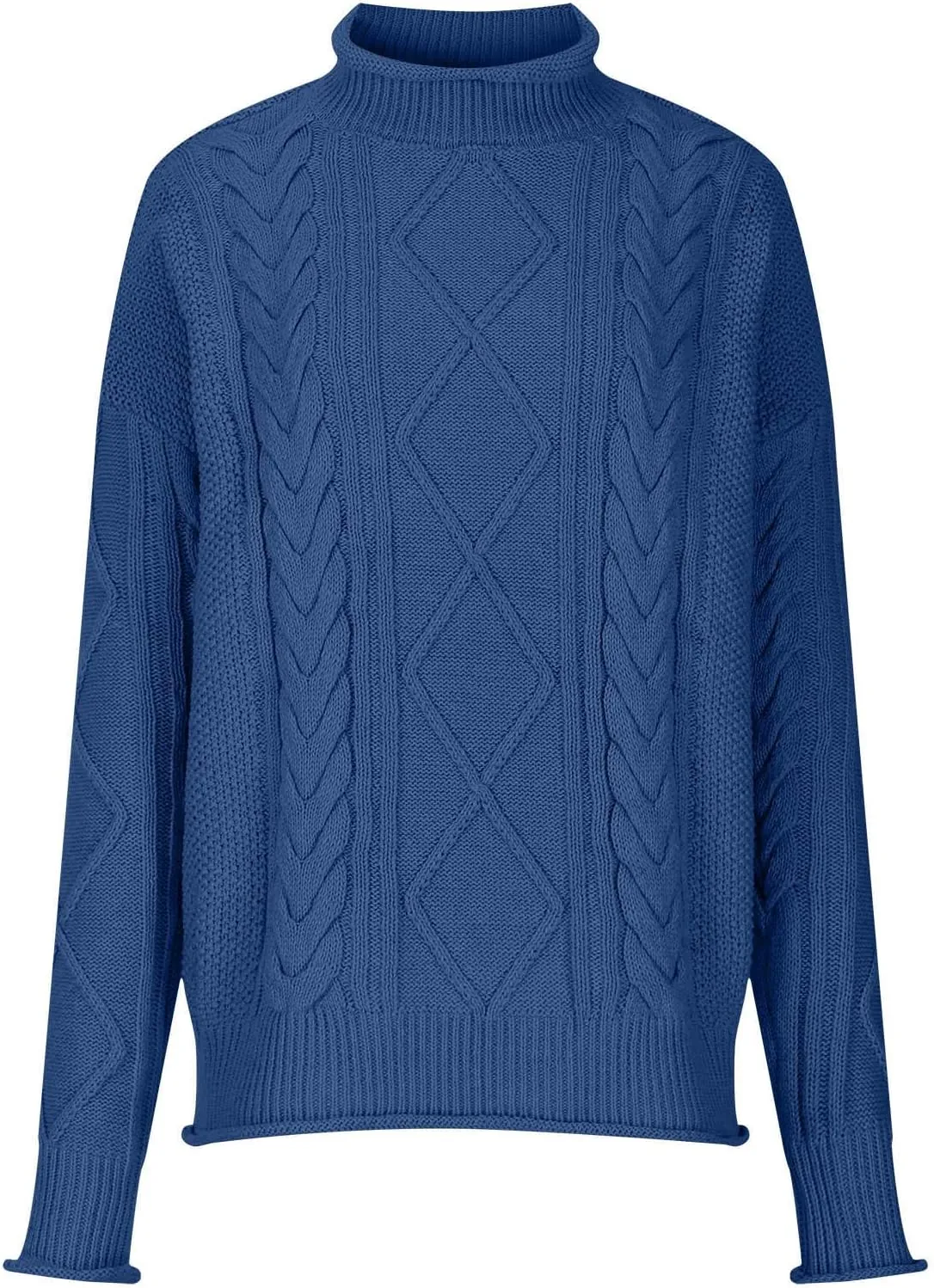 Womens Fall Clothes Fisherman Cable Knit Sweater Mock Neck Lantern Sleeve Knit Top Comfy Clothes for Flying