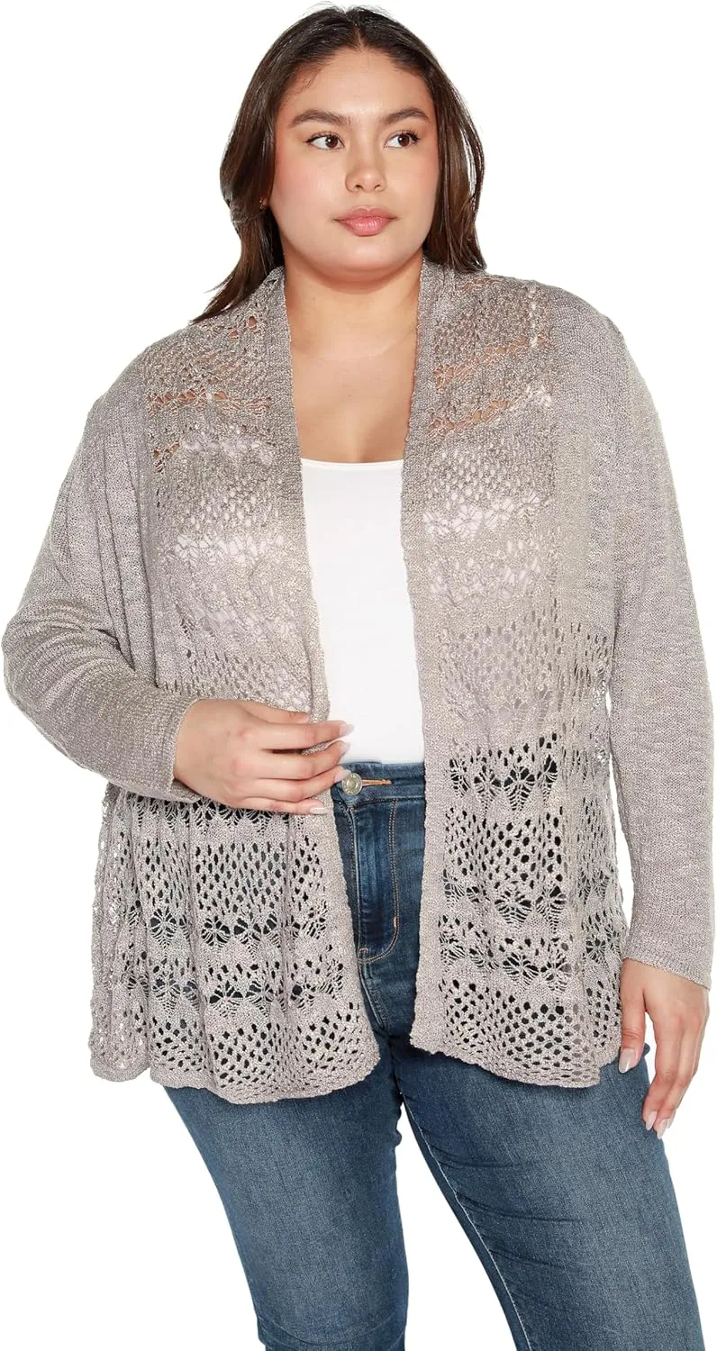 Womens Fashion Crochet Cardigan Long Sleeve Knit Cardigan Sweater