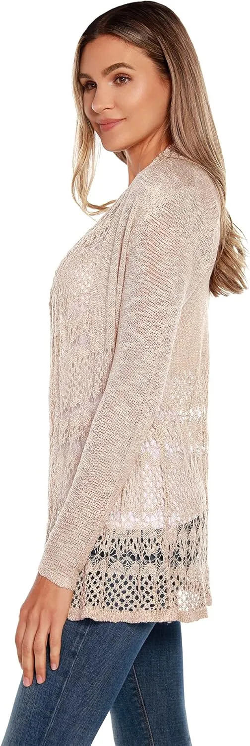Womens Fashion Crochet Cardigan Long Sleeve Knit Cardigan Sweater