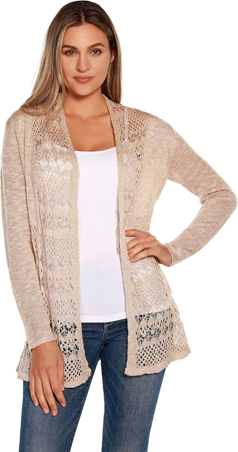 Womens Fashion Crochet Cardigan Long Sleeve Knit Cardigan Sweater
