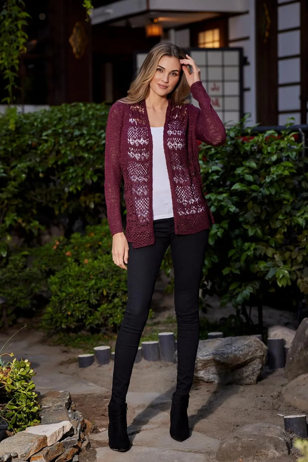 Womens Fashion Crochet Cardigan Long Sleeve Knit Cardigan Sweater