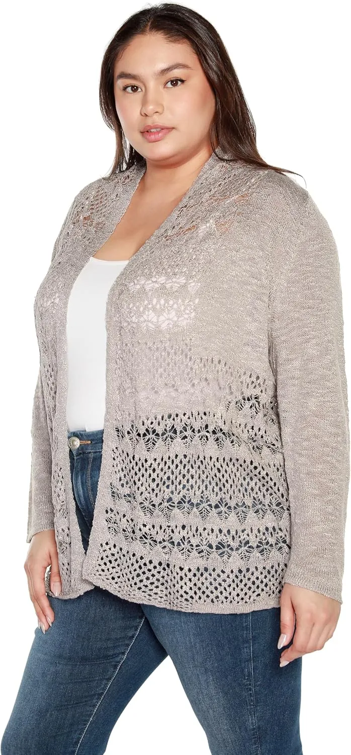 Womens Fashion Crochet Cardigan Long Sleeve Knit Cardigan Sweater