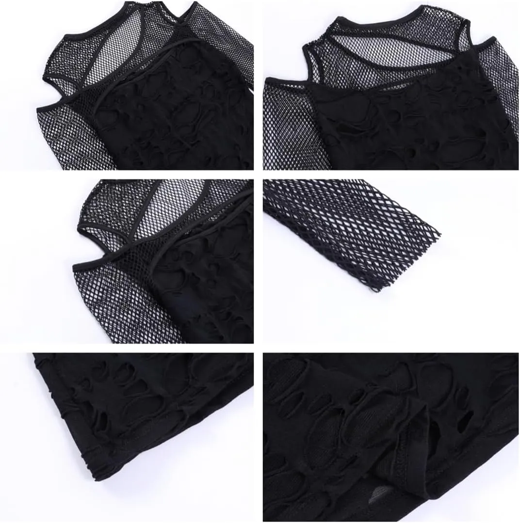 Women's Gothic T-Shirt Goth Crop Top Y2k Streetwear Long Sleeve Tops Rave Shirts