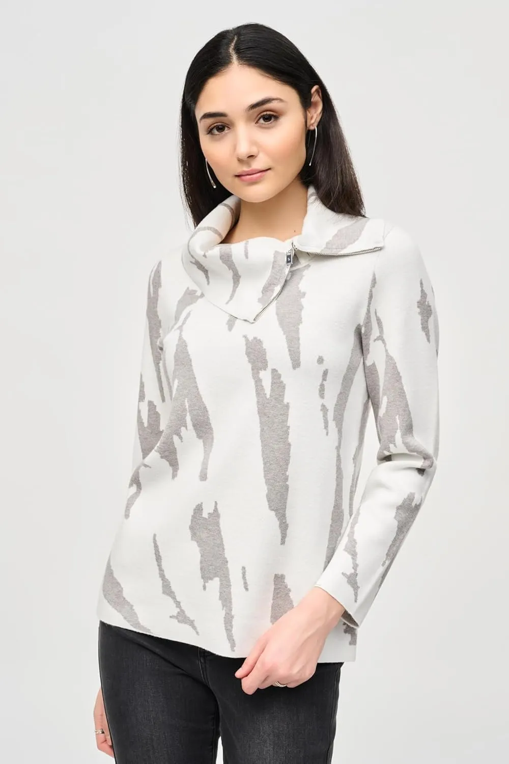 Women's Jacquard Sweater Knit Cowl Neck Top
