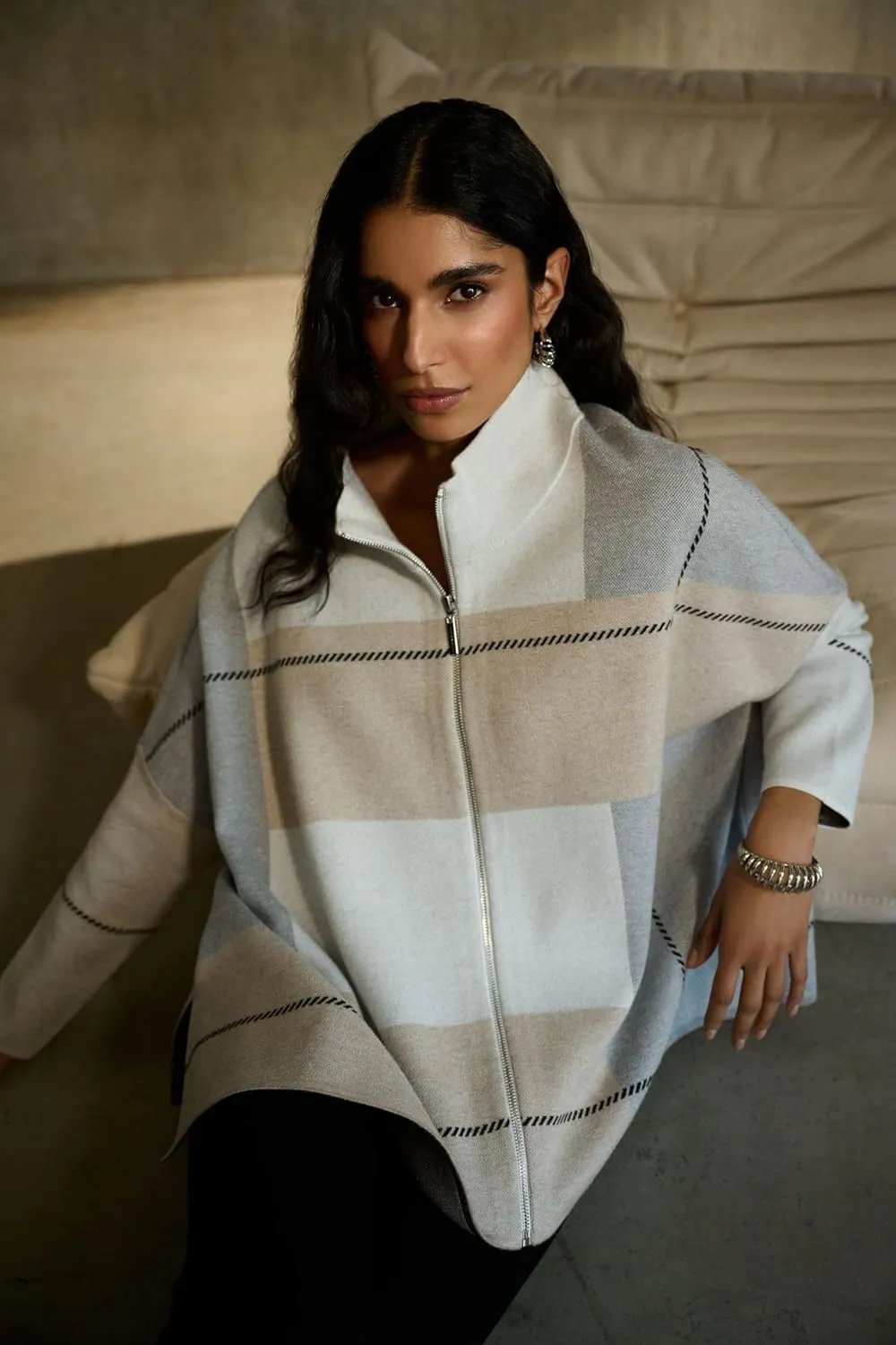 Women's Jacquard Sweater Knit Poncho