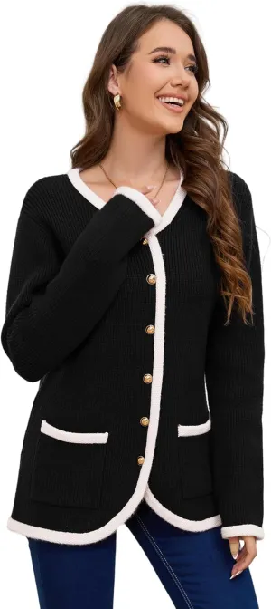 Women’s Knit Cardigan Sweaters Casual Long Sleeve Open Front Button Down Coat Trendy Winter Outerwear with Pockets,Loose Fit