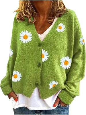 Women’s Knit Loose Cardigan Open Front Button Down Casual Knit Sweaters Fall Loose V Neck Crop Bolero