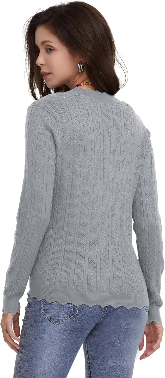 Women's Lace V Neck Hollow-Out Crochet Button Down Knit Slim Cropped Cardigan