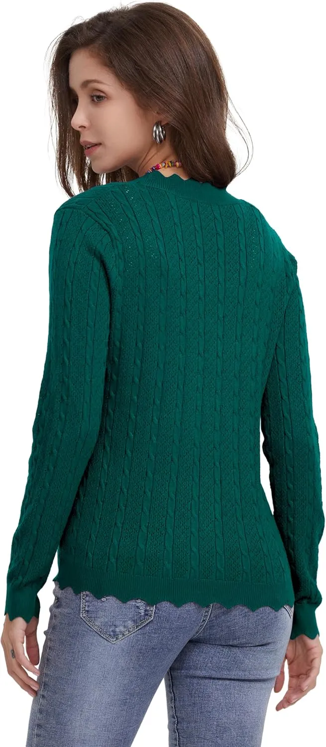 Women's Lace V Neck Hollow-Out Crochet Button Down Knit Slim Cropped Cardigan