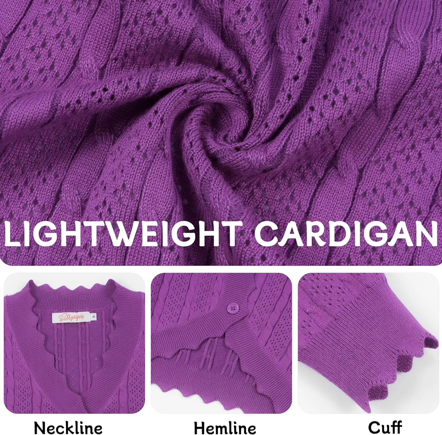 Women's Lace V Neck Hollow-Out Crochet Button Down Knit Slim Cropped Cardigan