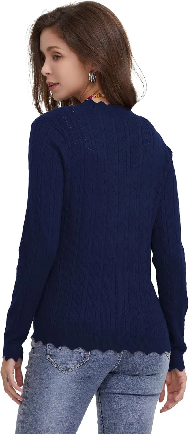Women's Lace V Neck Hollow-Out Crochet Button Down Knit Slim Cropped Cardigan